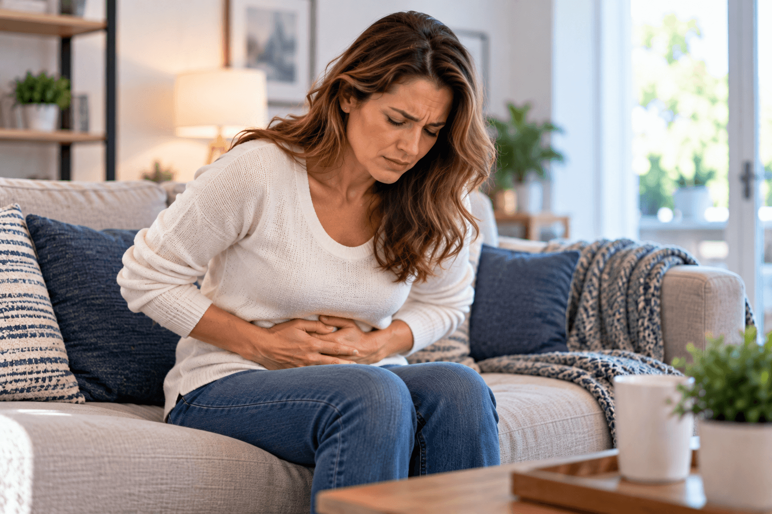 Person with lower left abdominal pain from a diverticulitis flare-up